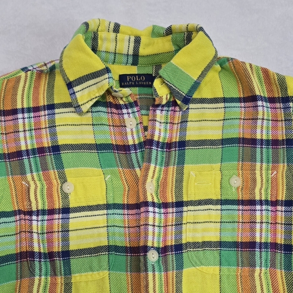 Women's Polo Ralph Lauren Flannel Shirt Yellow Plaid Utility Pocket Size 4 - Picture 2 of 5